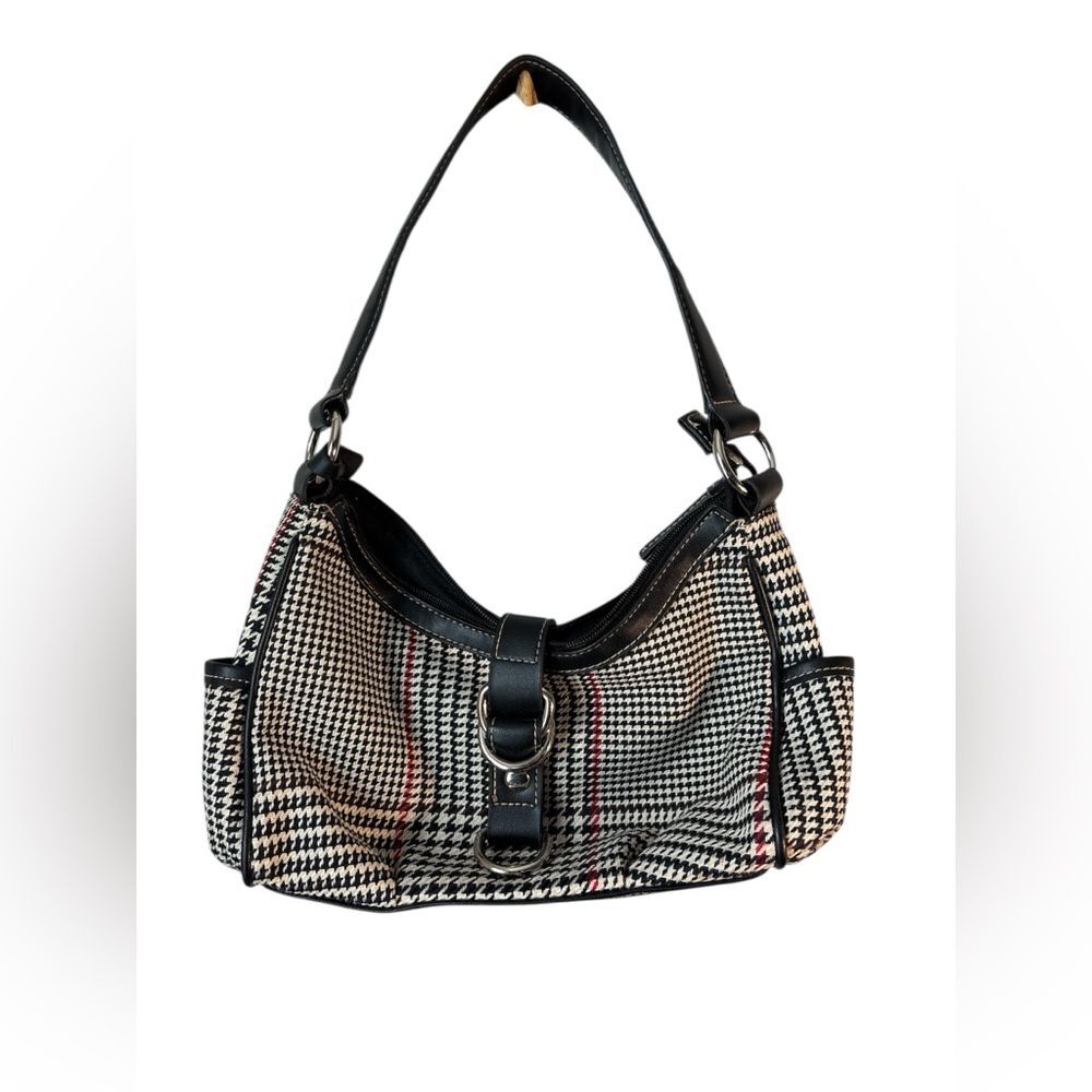 Chaps Houndstooth Plaid Check Black Tan Shoulder Hand Bag Purse Y2k Never Used
